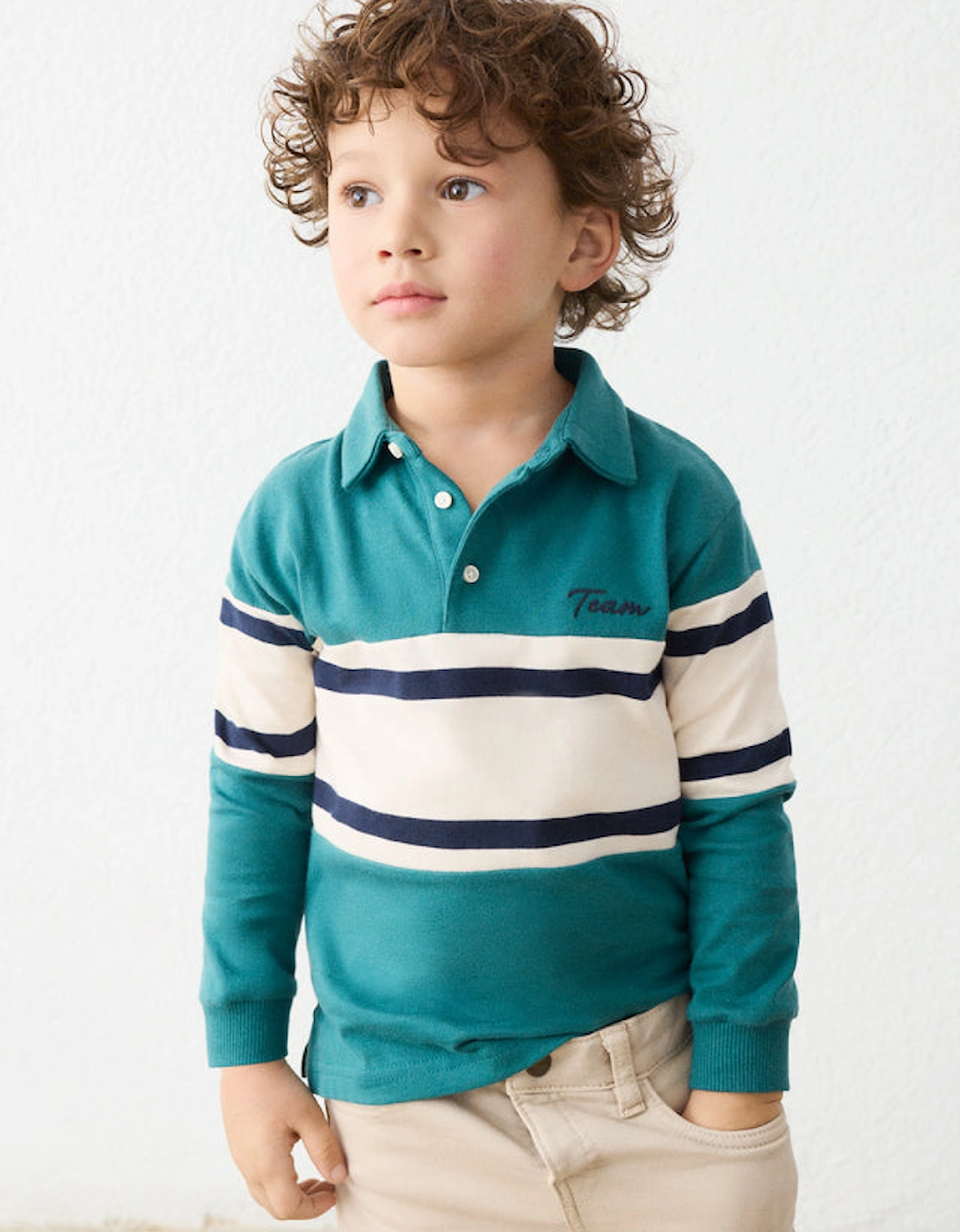 Boys Green Contrast Polo Top