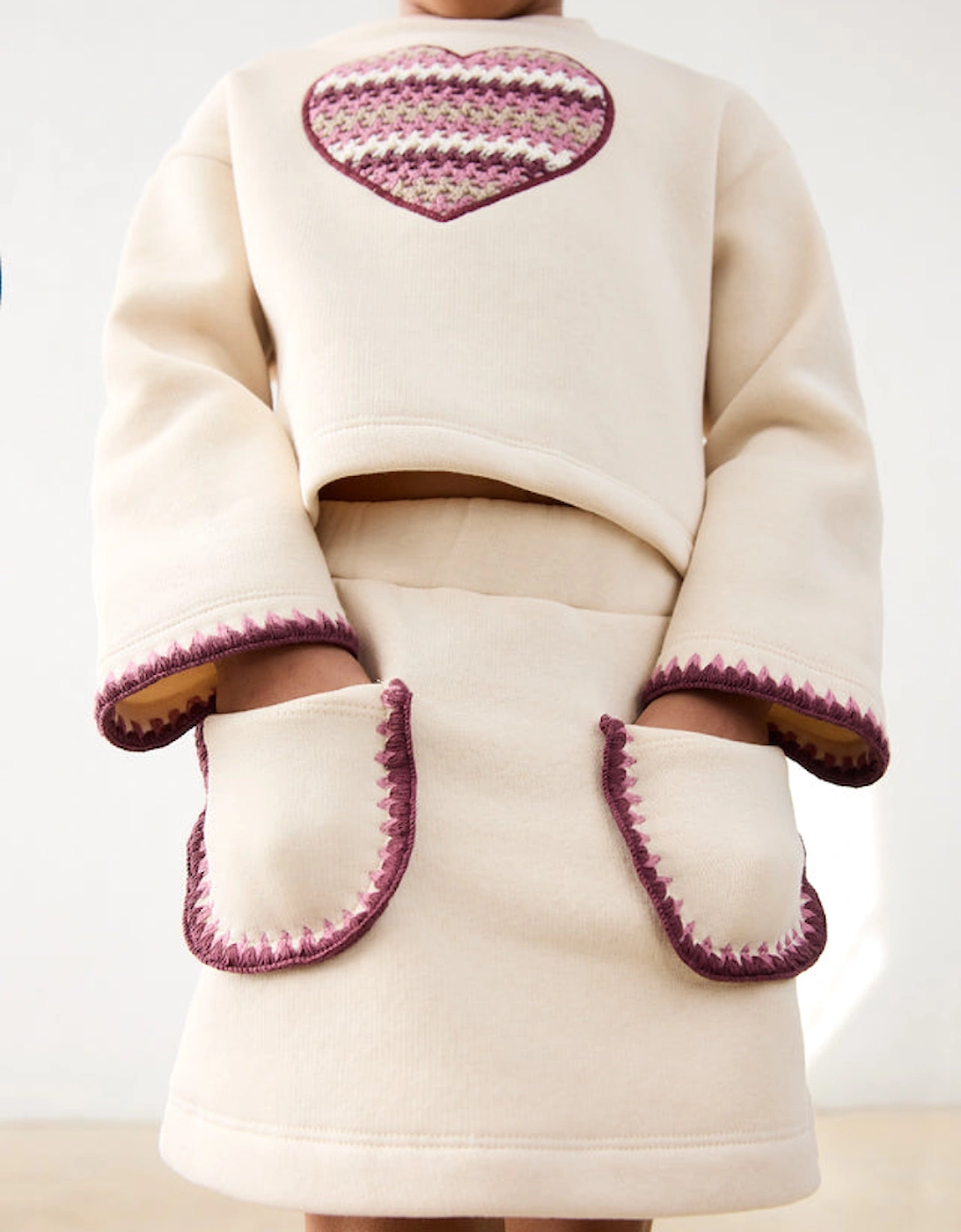 Girls Cream Crochet Jumper and Skirt Set