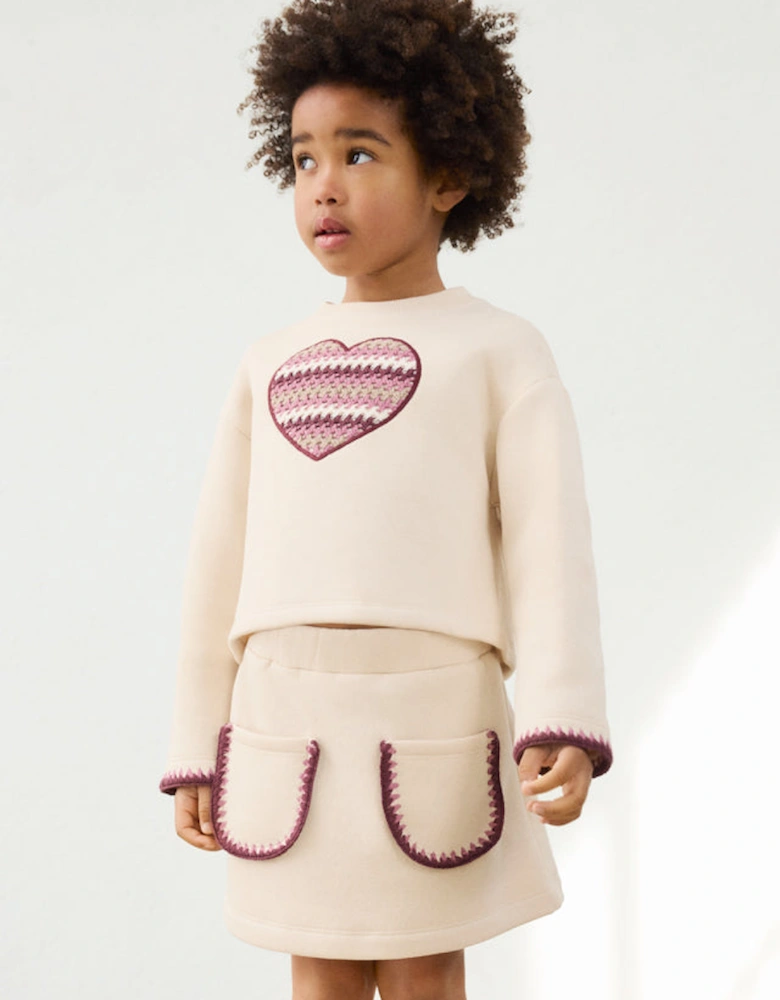 Girls Cream Crochet Jumper and Skirt Set