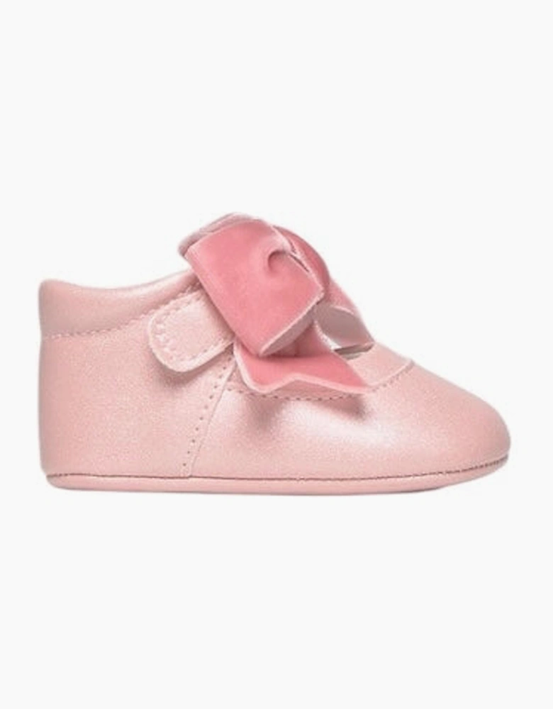 Girls Pink Velvet Bow Pre Walker Shoes