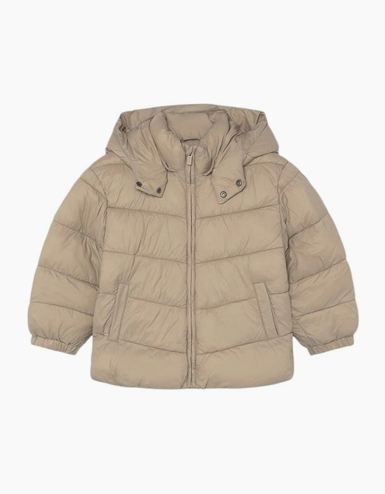 Boys Beige Fleece Lined Puffer Coat