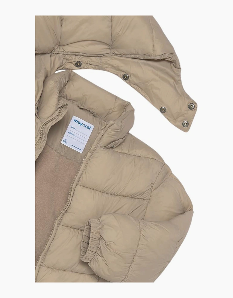 Boys Beige Fleece Lined Puffer Coat