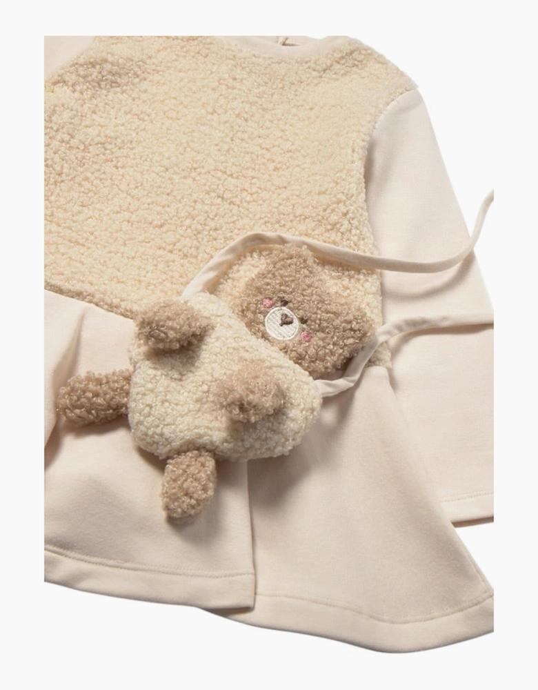 Girls Cream Boucle Bear Bag Dress