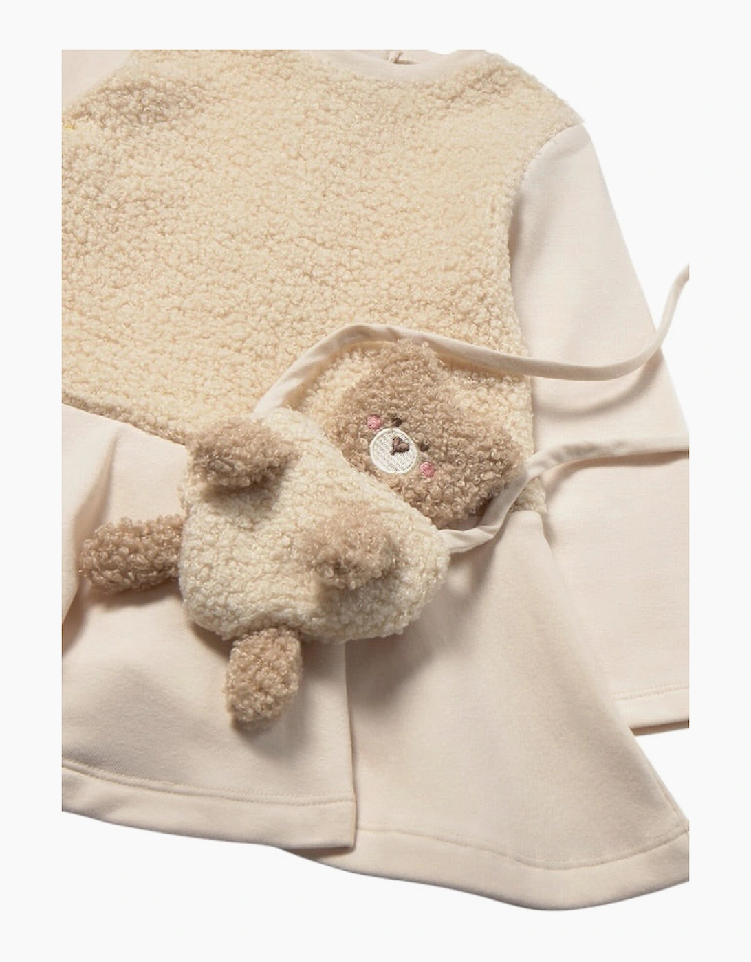 Girls Cream Boucle Bear Bag Dress