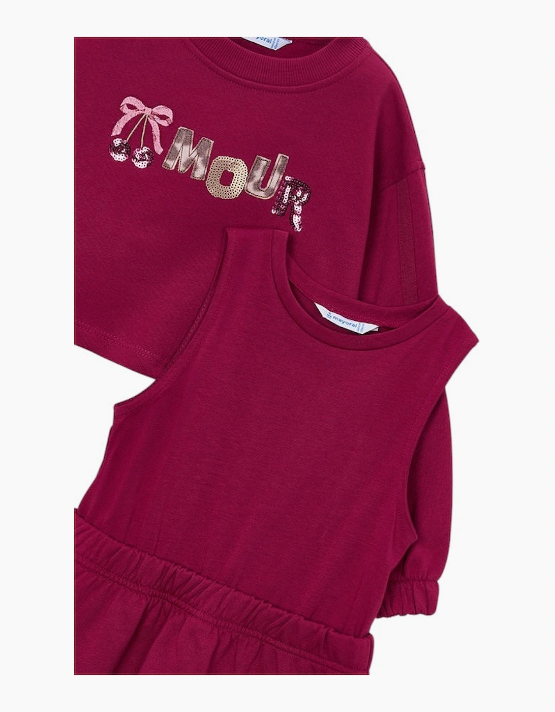 Girls Burgundy Printed Cherry Hooded Dress