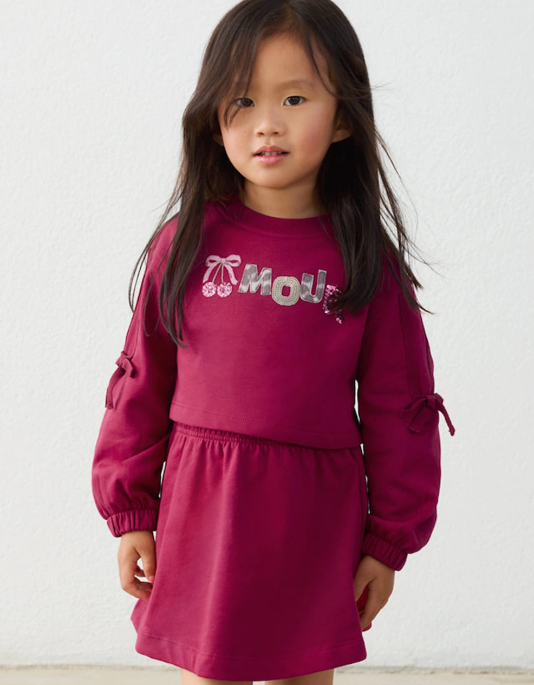 Girls Burgundy Printed Cherry Hooded Dress