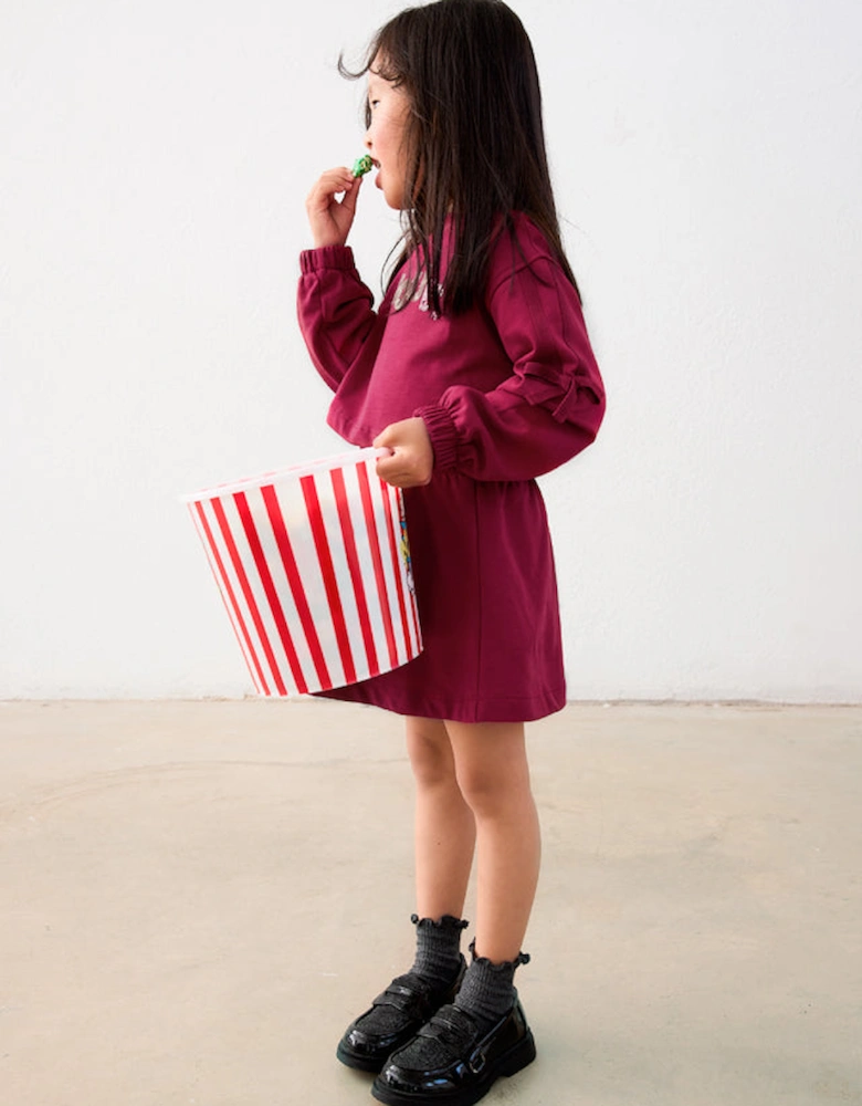 Girls Burgundy Printed Cherry Hooded Dress