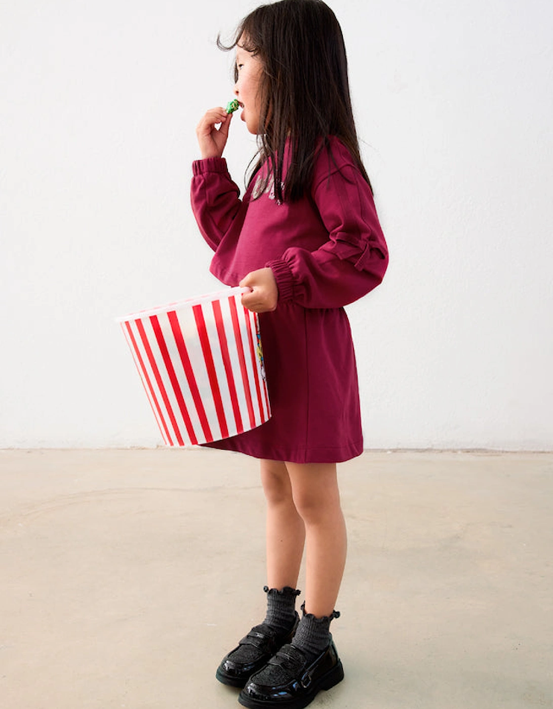 Girls Burgundy Printed Cherry Hooded Dress