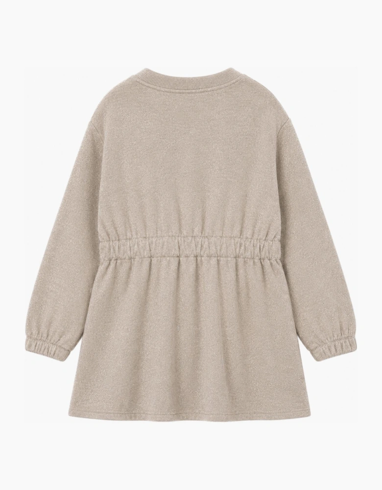 Girls Beige Shimmer Tulle Bow Dress