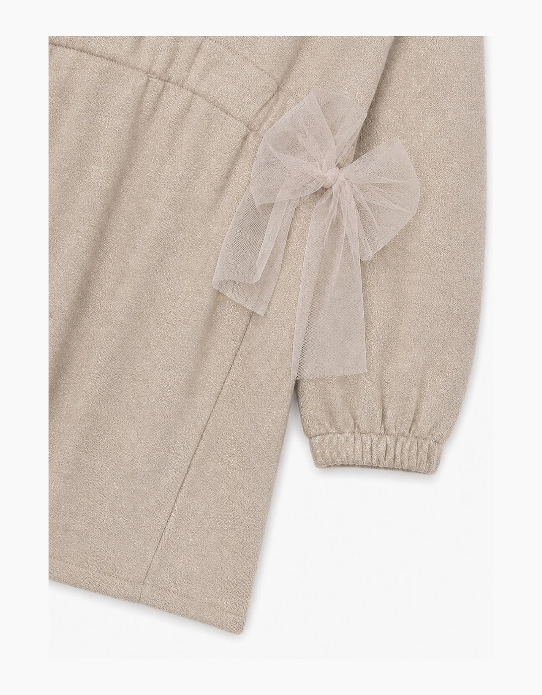 Girls Beige Shimmer Tulle Bow Dress
