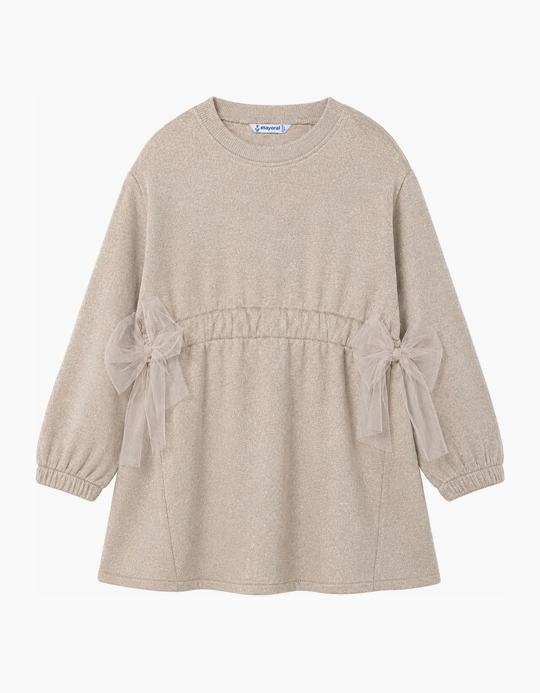 Girls Beige Shimmer Tulle Bow Dress, 4 of 3