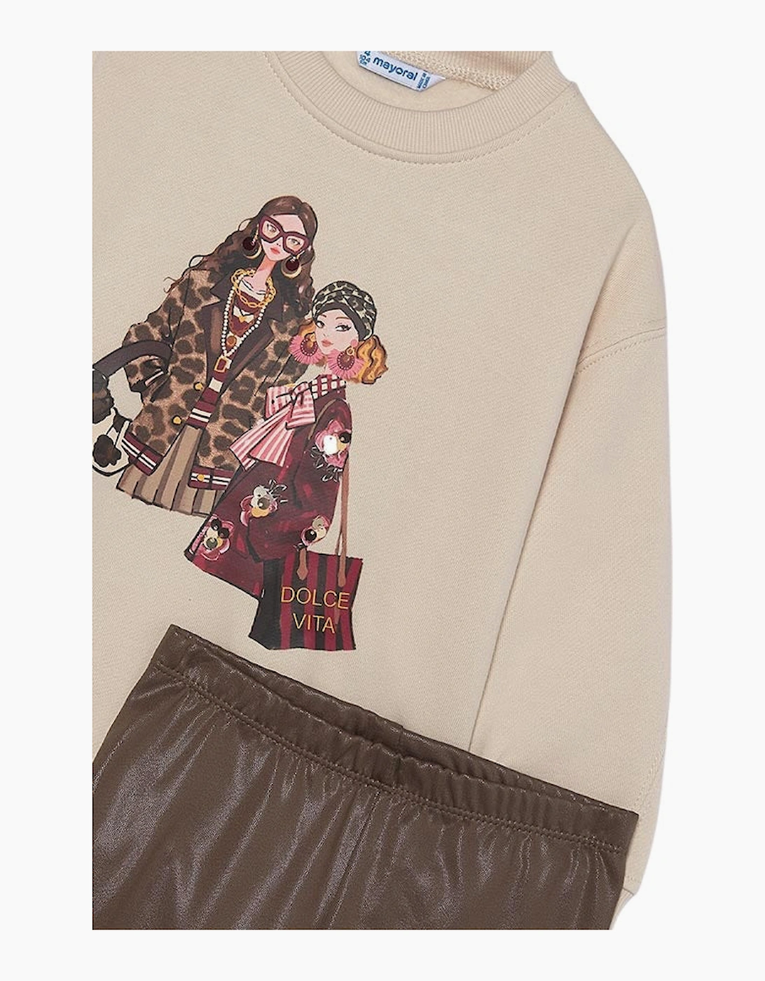 Girls Brown Jumper Leather Look Legging Set