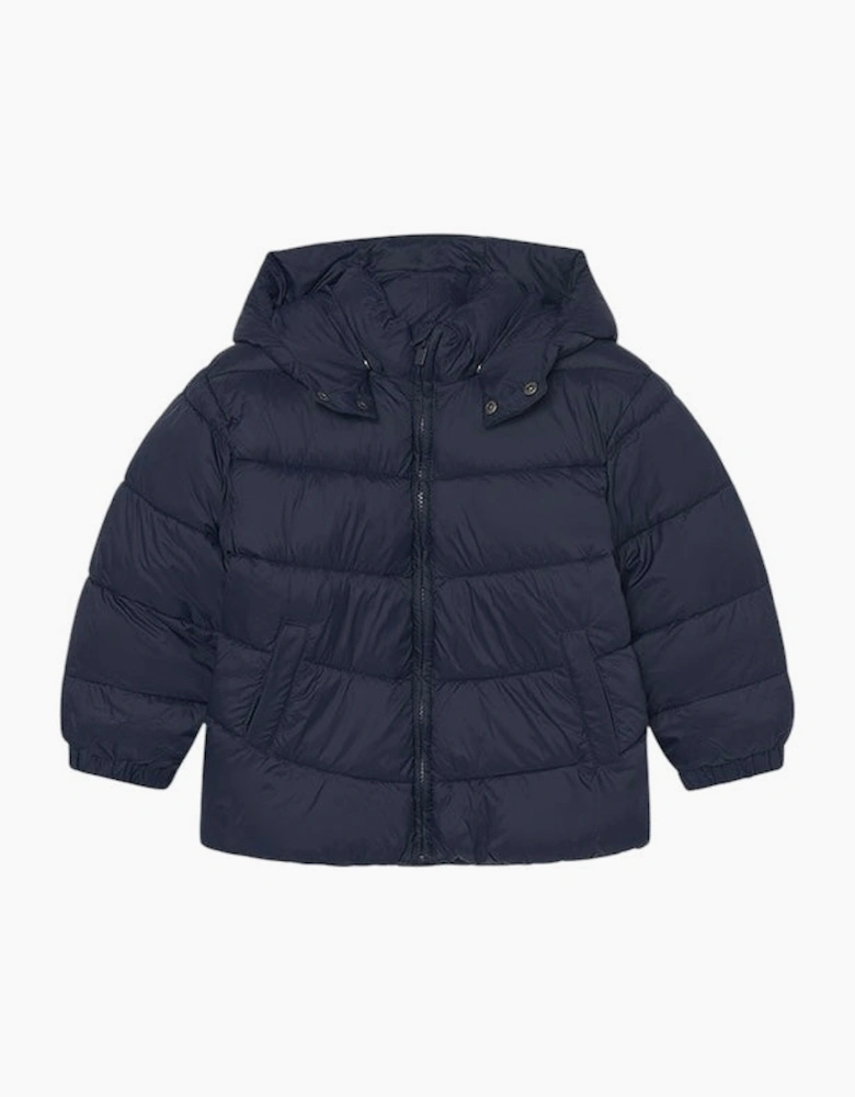 Boys Navy Fleece Lined Puffer Coat