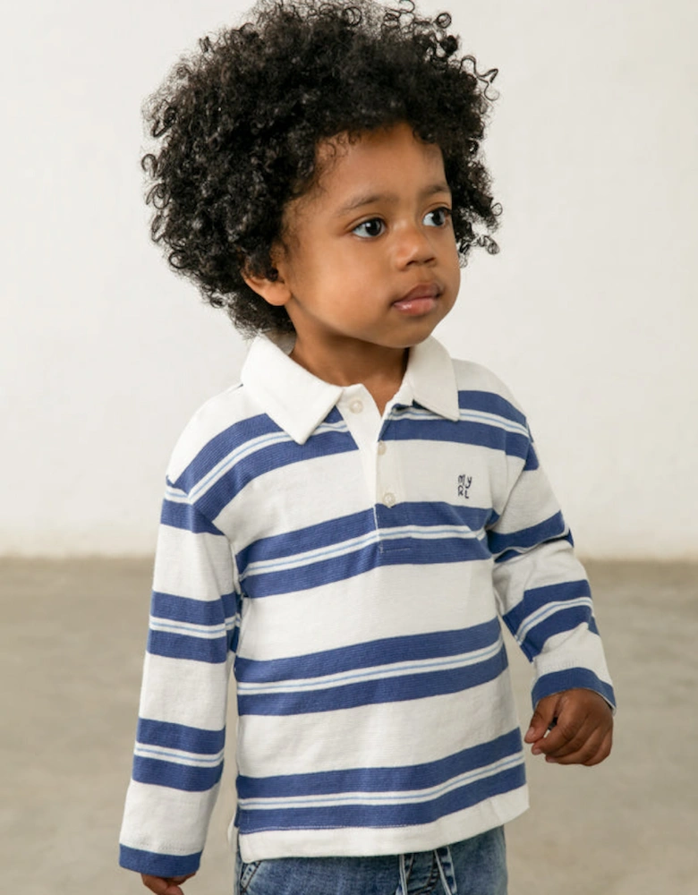 Boys Blue Striped Rugby Polo Top