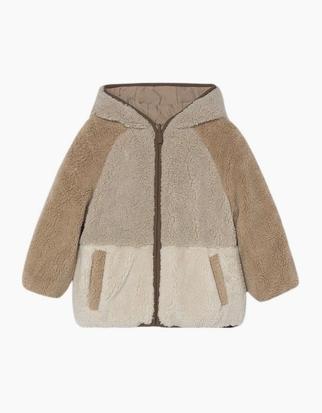 Boys Beige Reversible Padded Fleece Coat