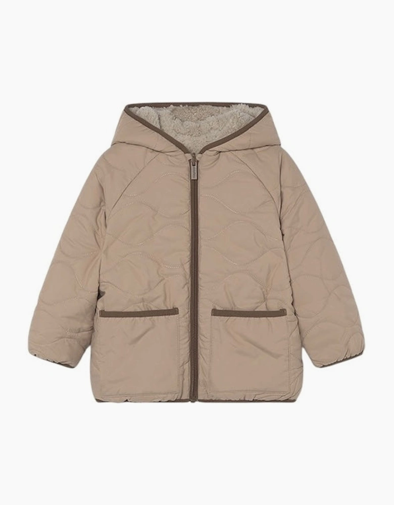Boys Beige Reversible Padded Fleece Coat