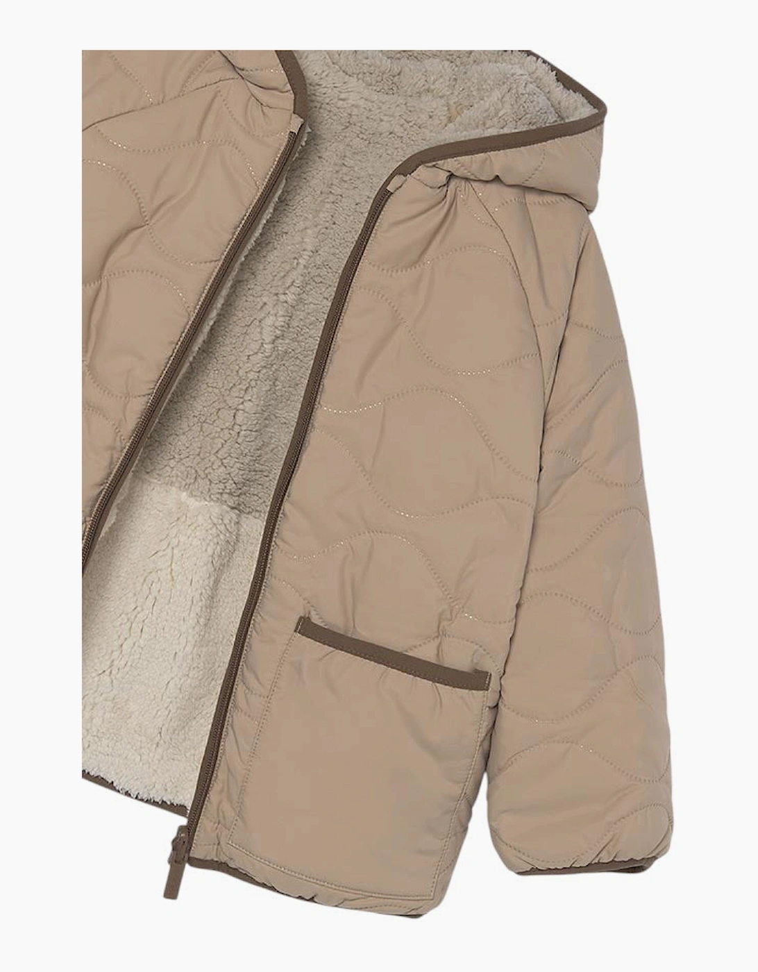 Boys Beige Reversible Padded Fleece Coat