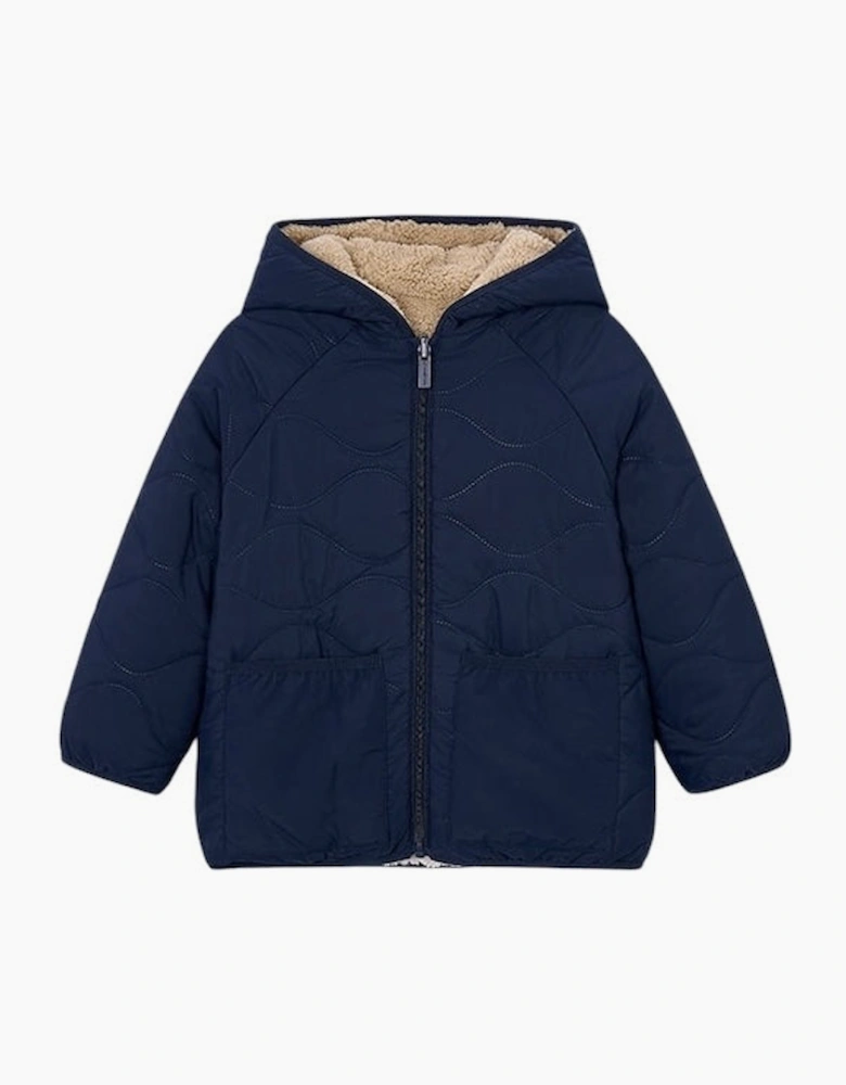 Boys Navy Reversible Padded Fleece Coat