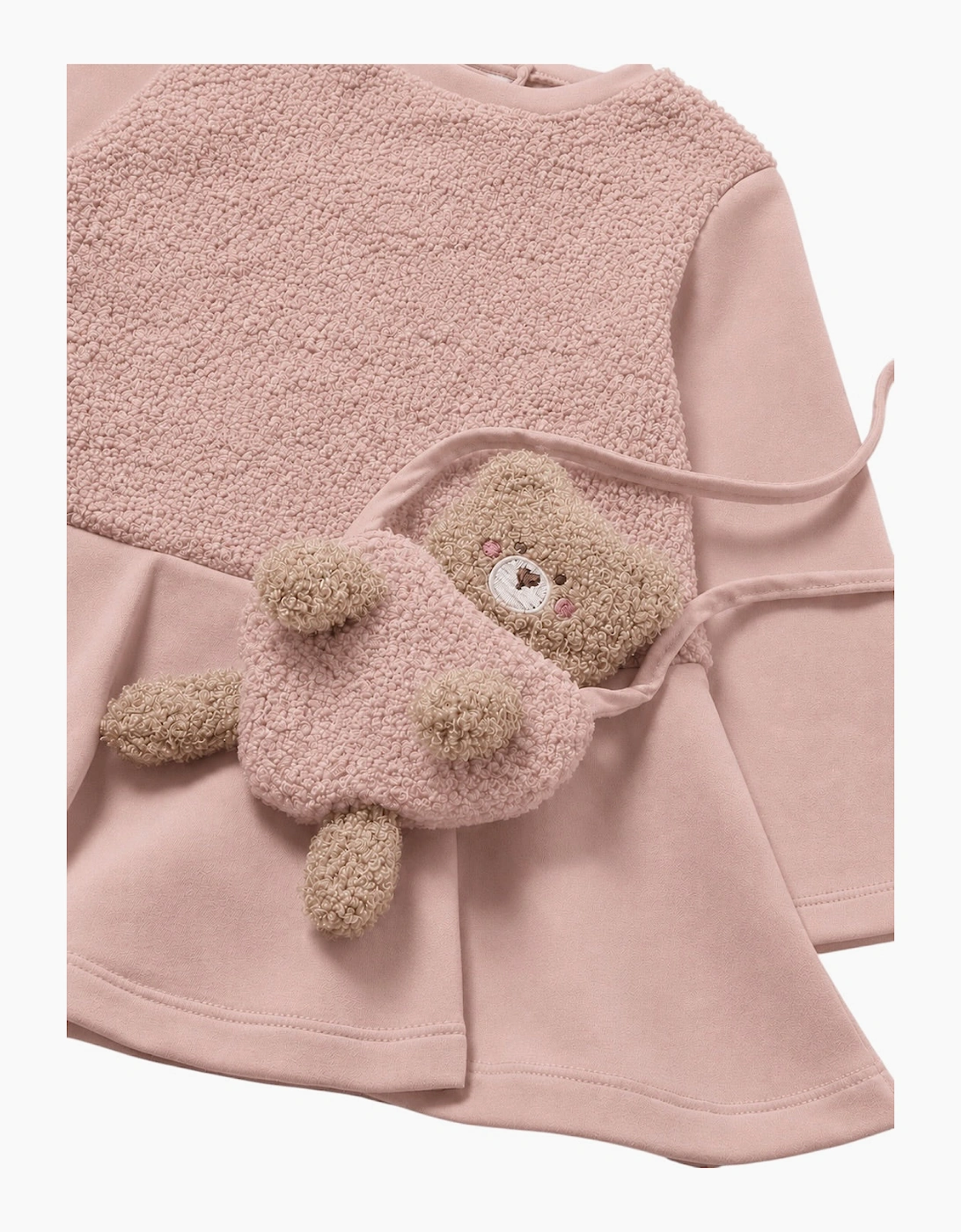 Girls Peach Pink Boucle Bear Bag Dress