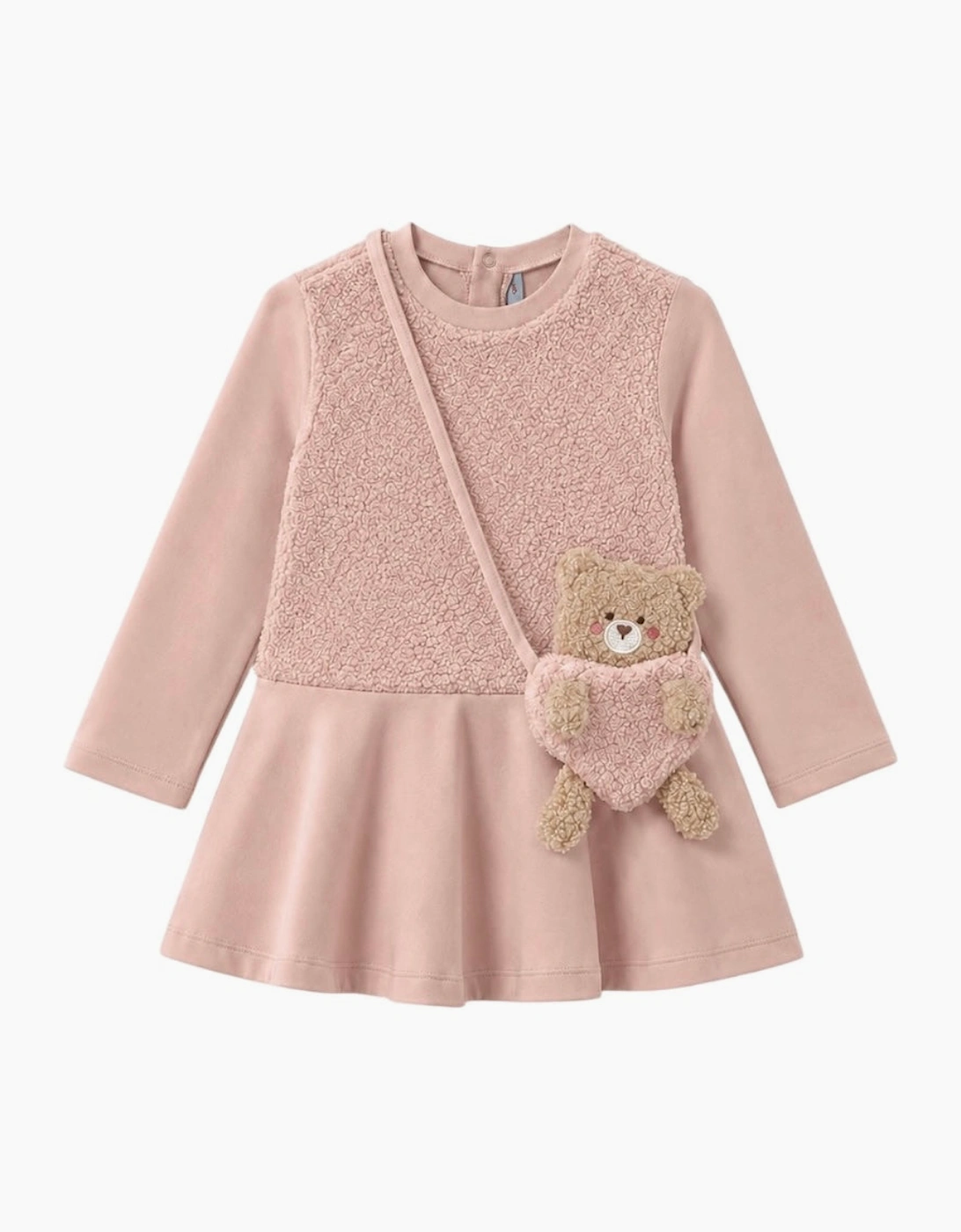 Girls Peach Pink Boucle Bear Bag Dress, 4 of 3