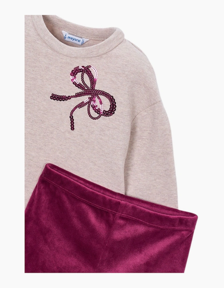 Girls Burgundy Bow Jumper Velvet Legging Set