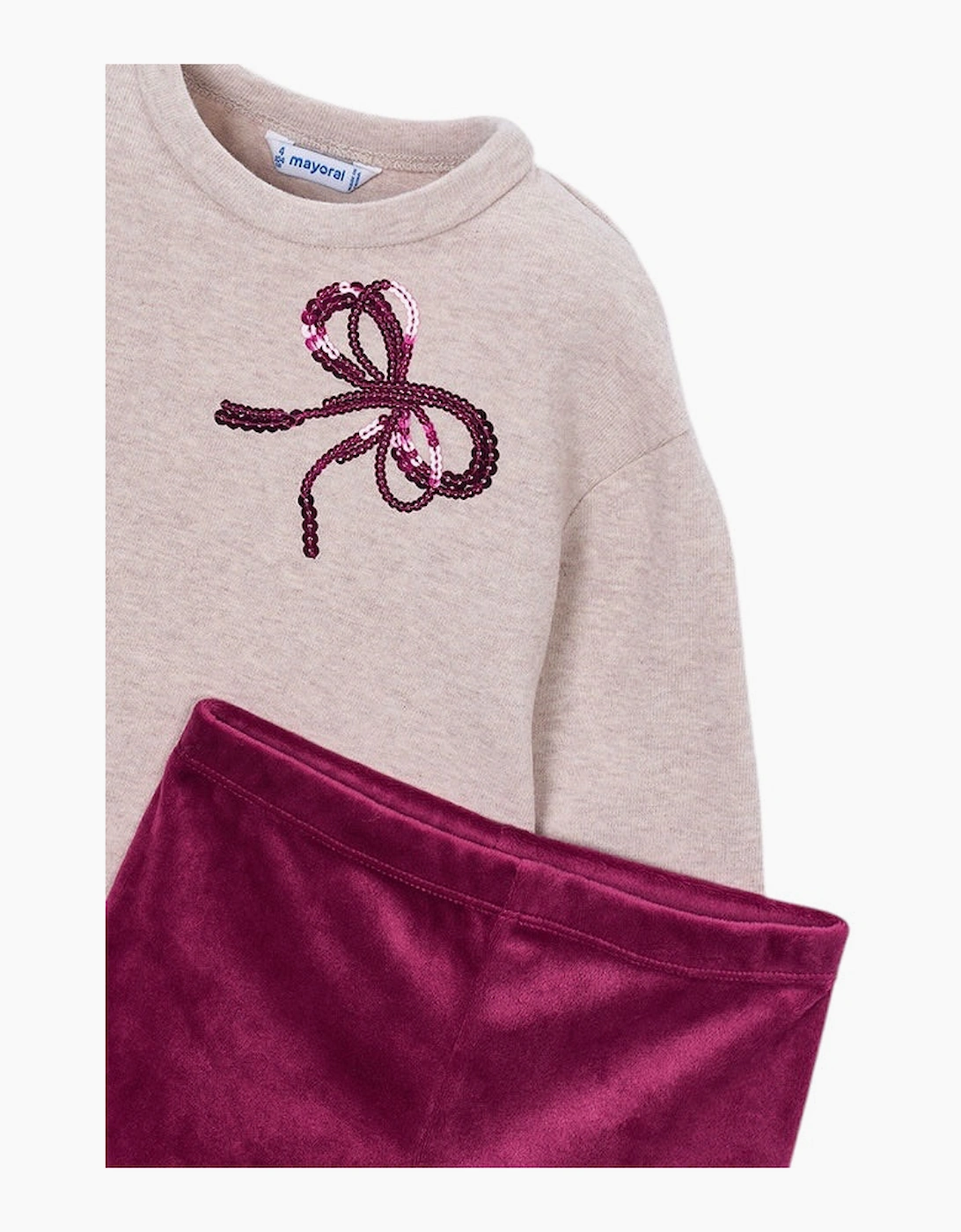 Girls Burgundy Bow Jumper Velvet Legging Set