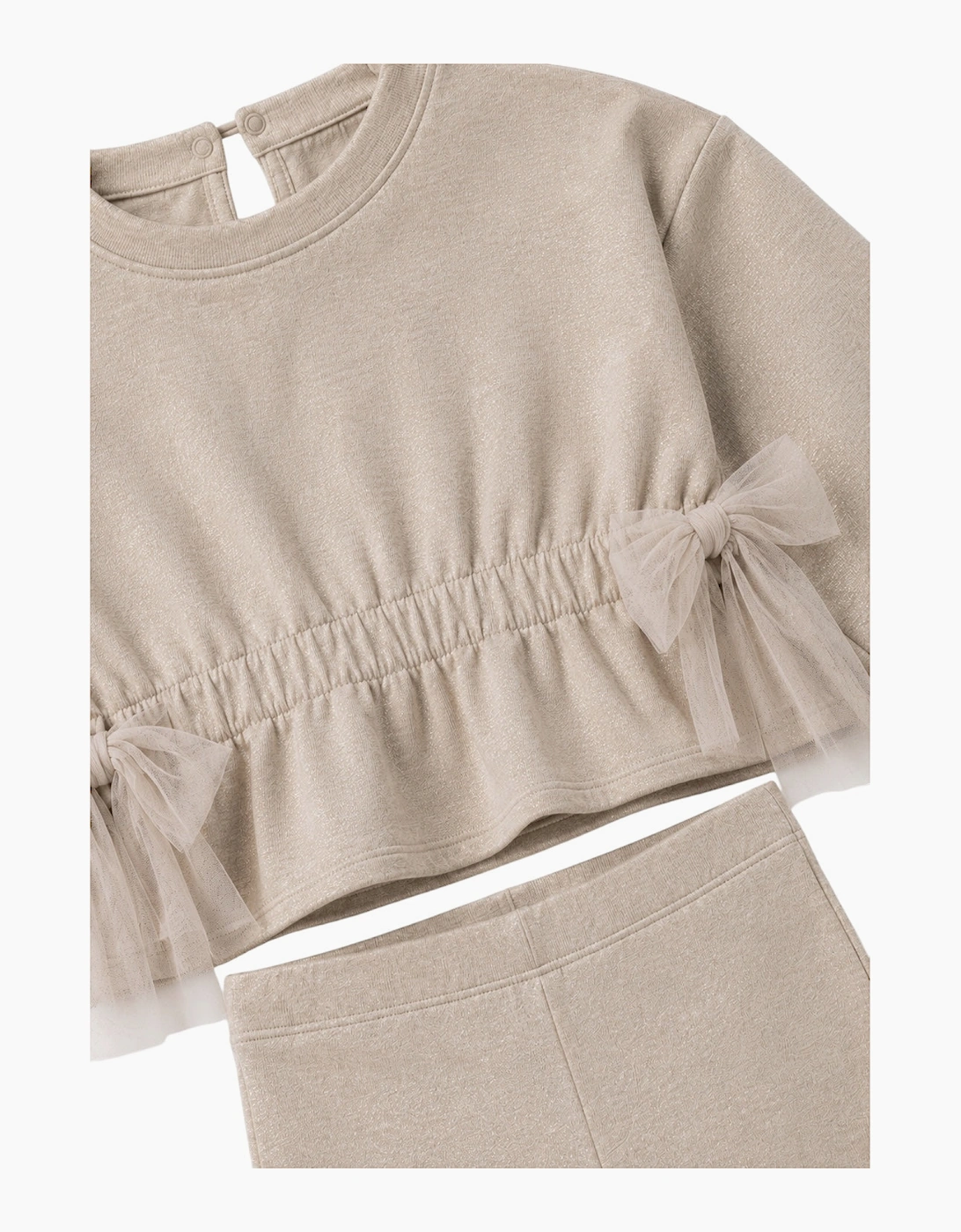 Girls Beige Shimmer Tulle Bow Tracksuit