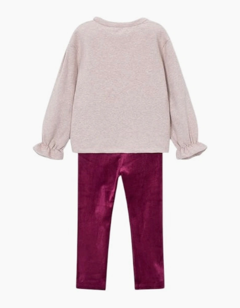 Girls Burgundy Bow Jumper Velvet Legging Set