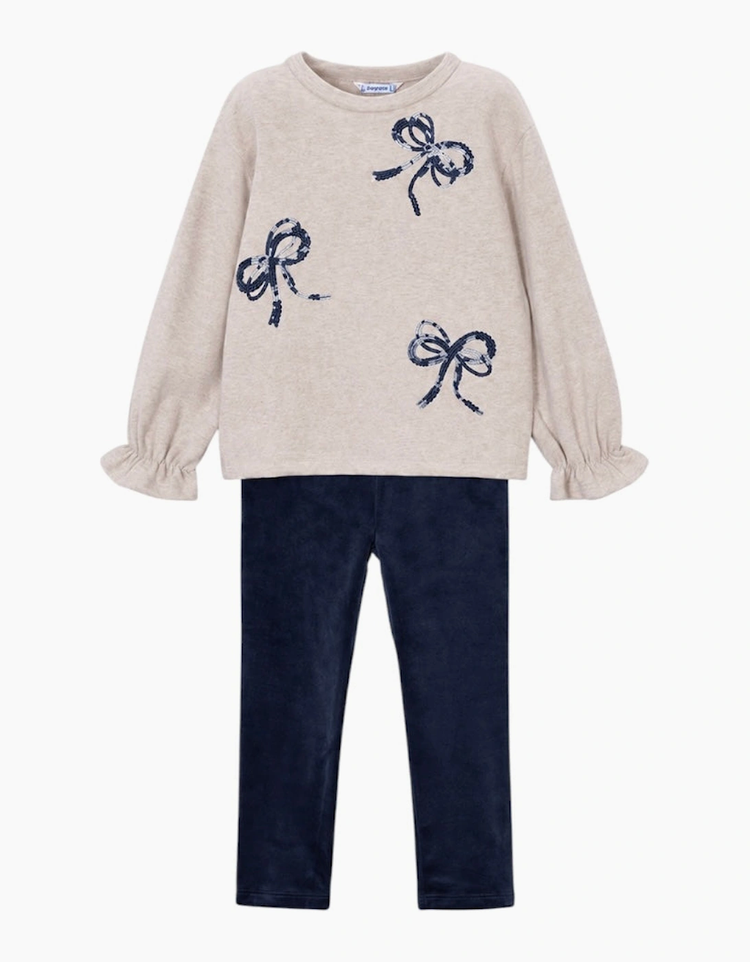 Girls Navy Bow Jumper Velvet Legging Set, 4 of 3