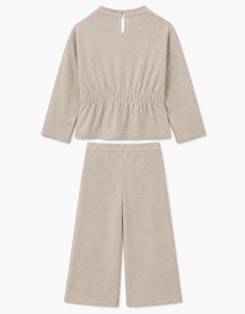 Girls Beige Shimmer Tulle Bow Tracksuit