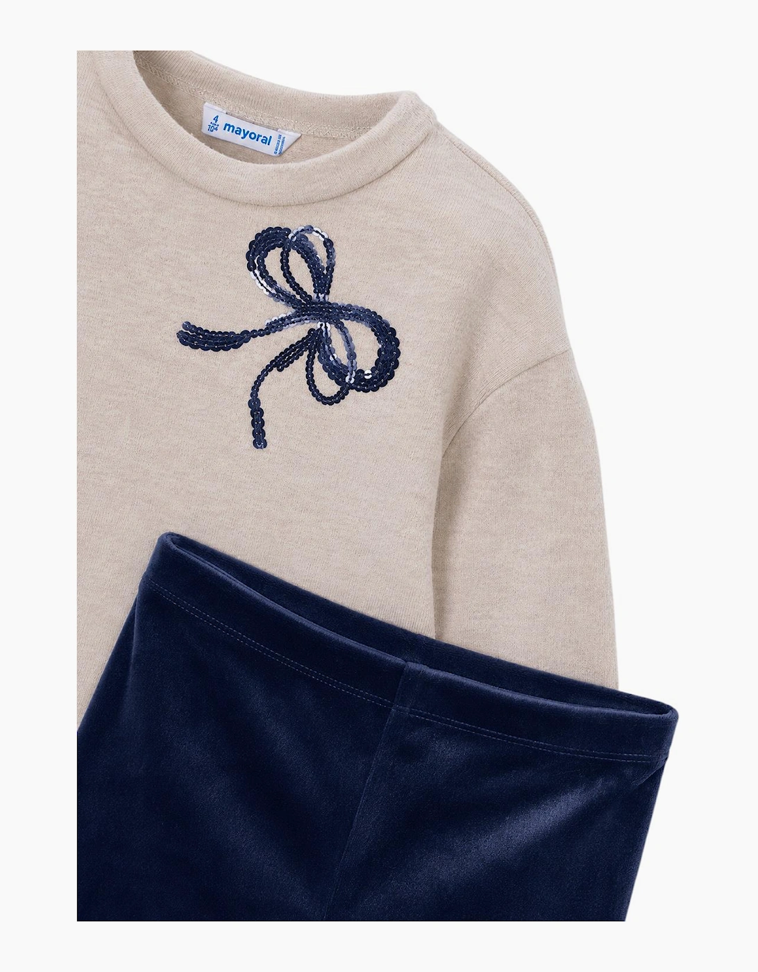 Girls Navy Bow Jumper Velvet Legging Set