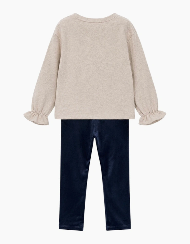 Girls Navy Bow Jumper Velvet Legging Set