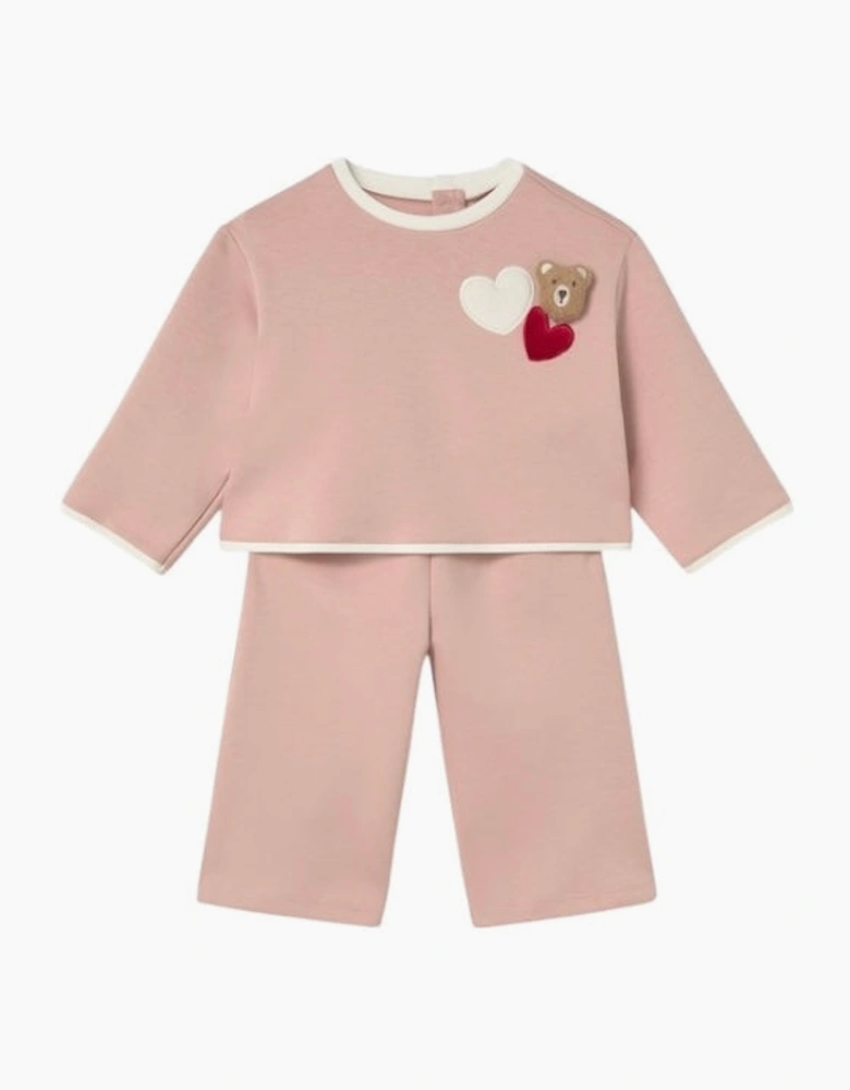 Girls Peach Pink Jersey Teddy Bear Tracksuit