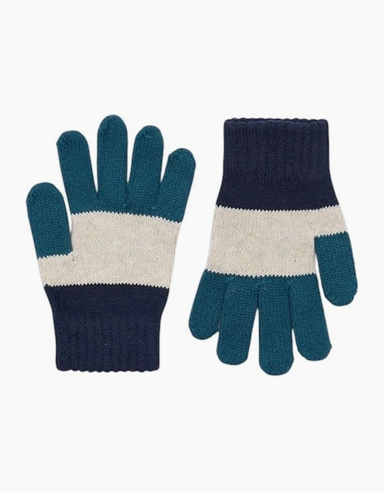 Boys Navy Green Knit Gloves