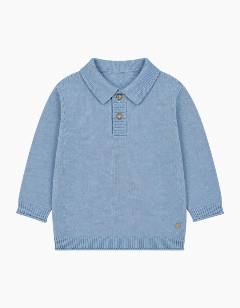 Boys Pale Blue Knit Polo Jumper