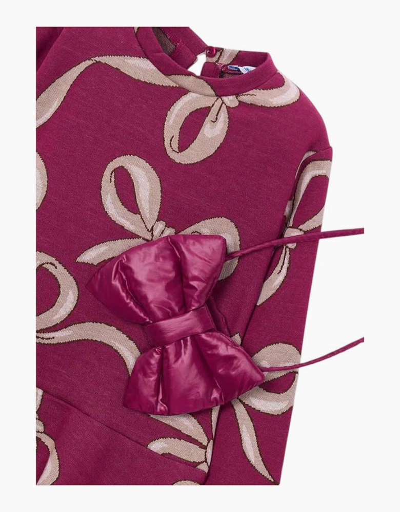Girls Burgundy Bow Print Dress and Bag