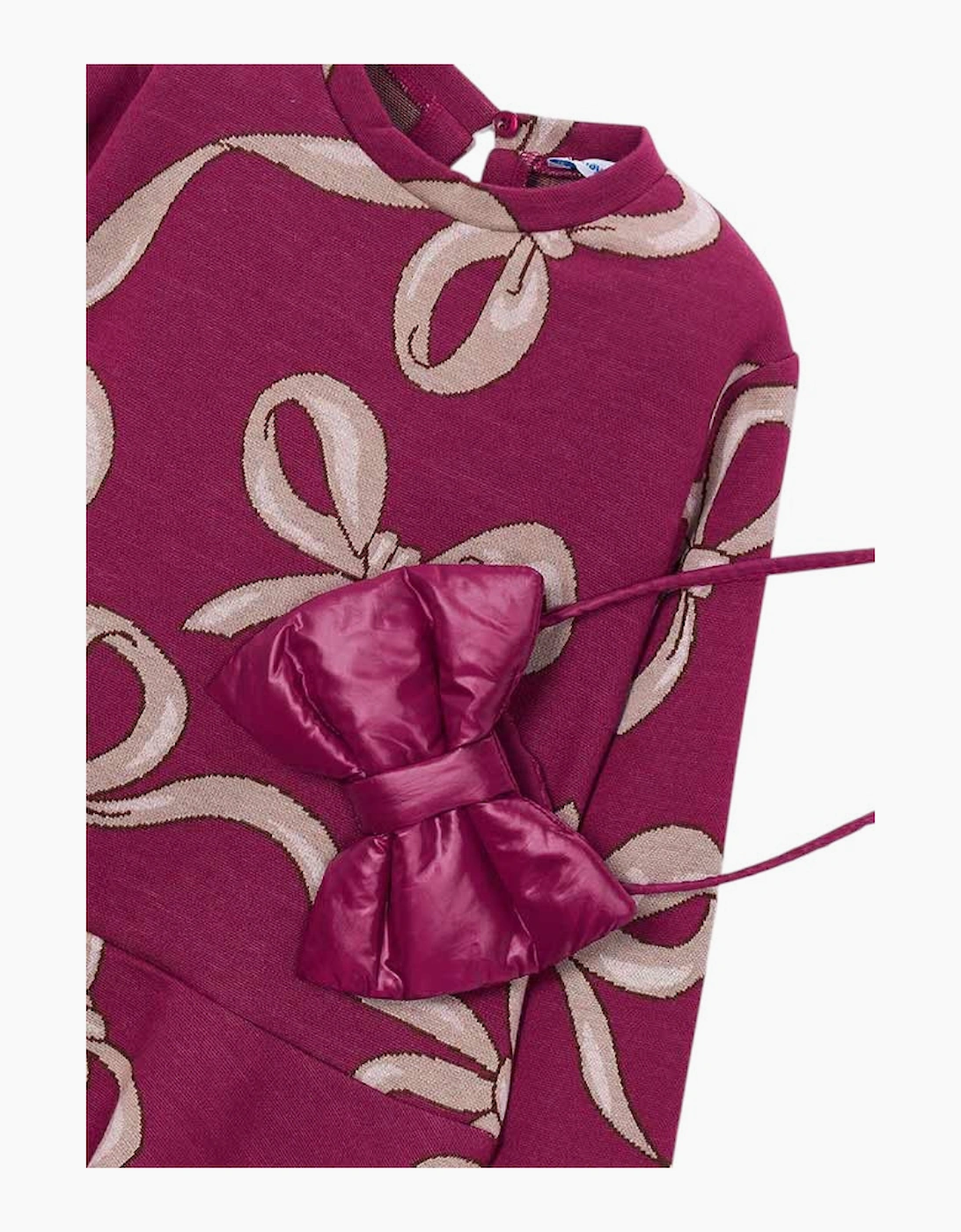Girls Burgundy Bow Print Dress and Bag