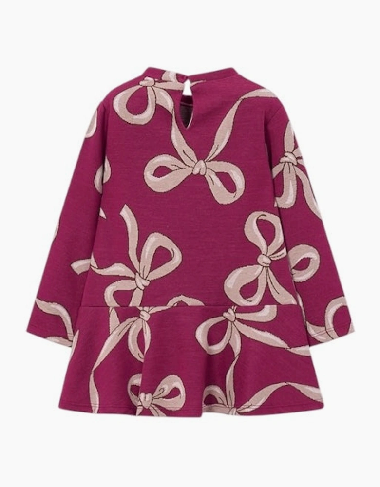 Girls Burgundy Bow Print Dress and Bag