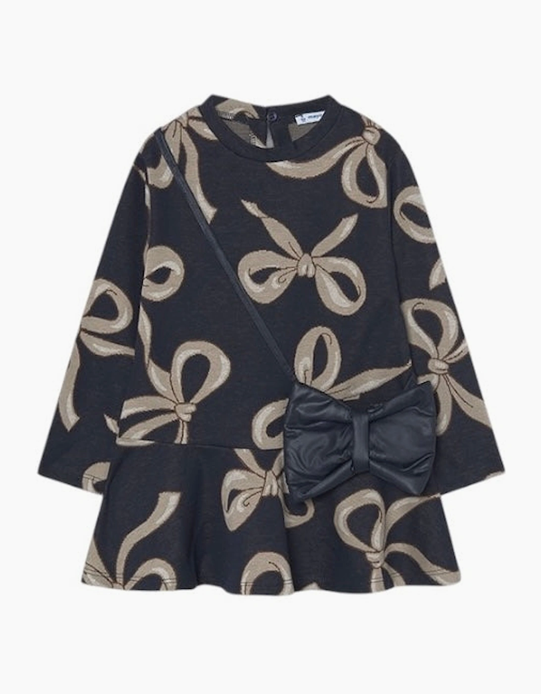 Girls Navy Bow Print Dress and Bag, 4 of 3