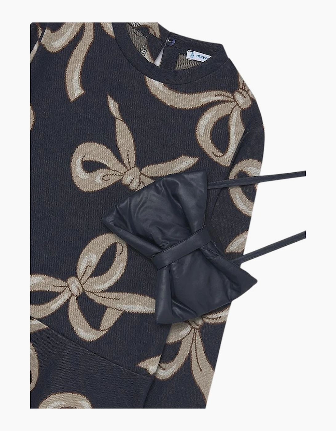 Girls Navy Bow Print Dress and Bag