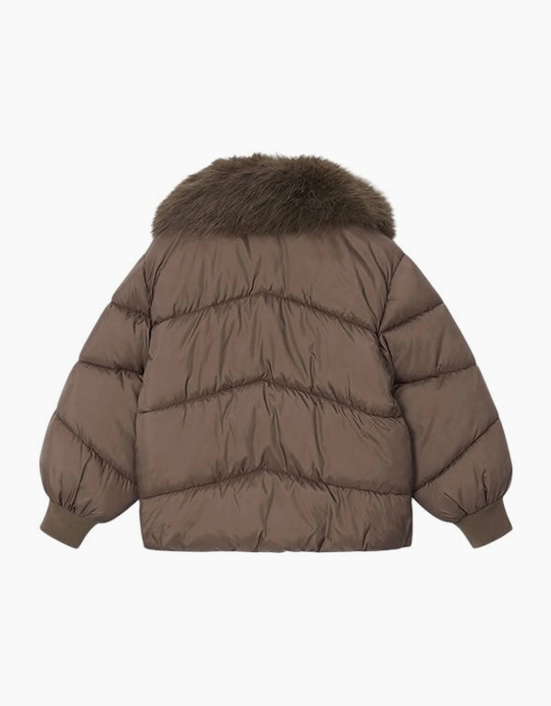 Girls Brown Faux Fur Collared Puffer Coat