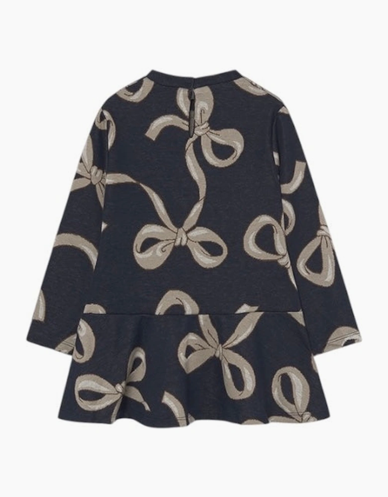 Girls Navy Bow Print Dress and Bag