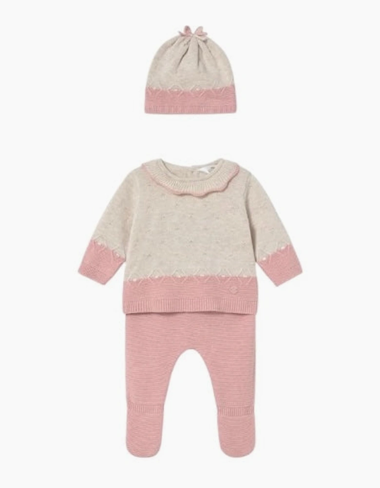 Girls Pink and Beige Knit Pant Set