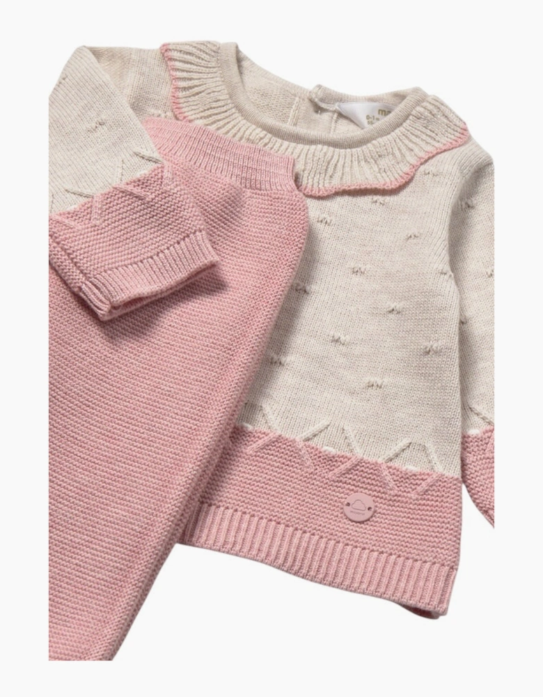 Girls Pink and Beige Knit Pant Set