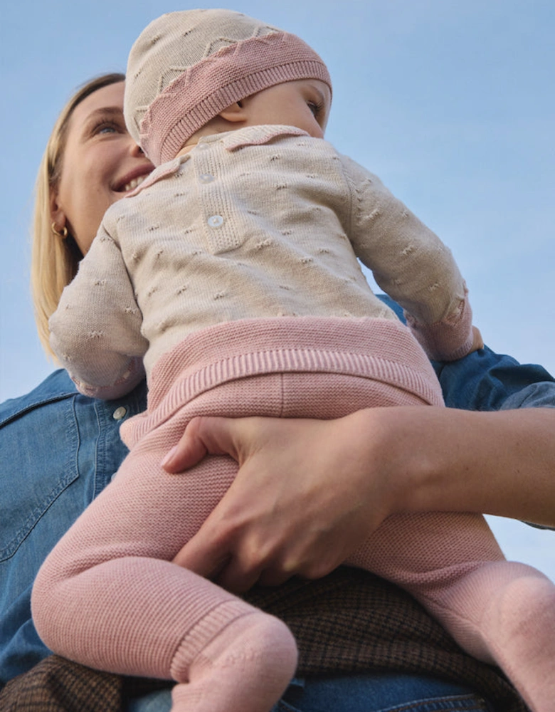 Girls Pink and Beige Knit Pant Set
