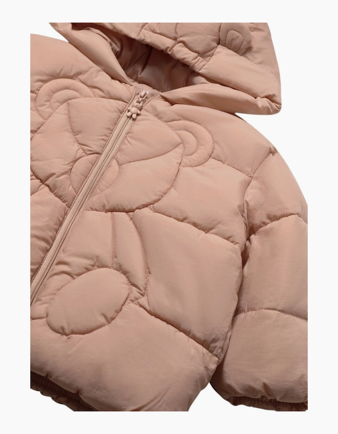 Girls Peach Pink Teddy Bear Puffer Coat