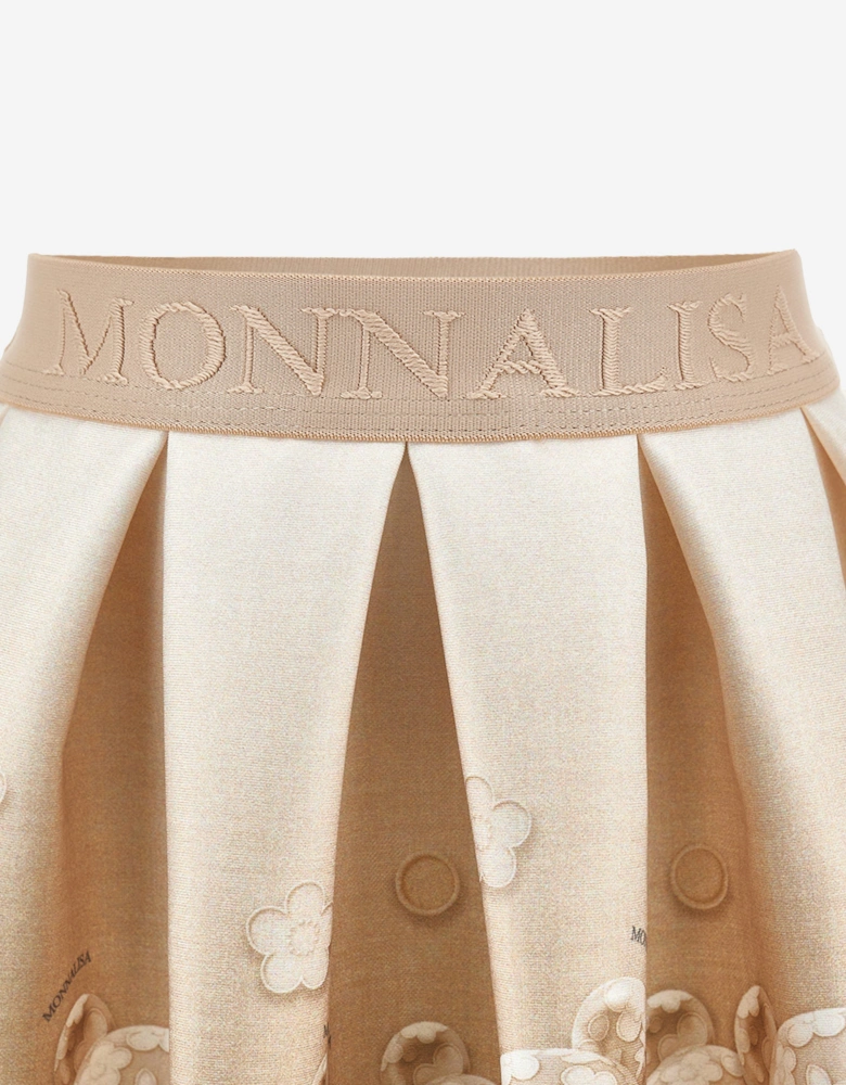 Monnalisa Girls Neoprene Teddy Bear Skirt in Beige