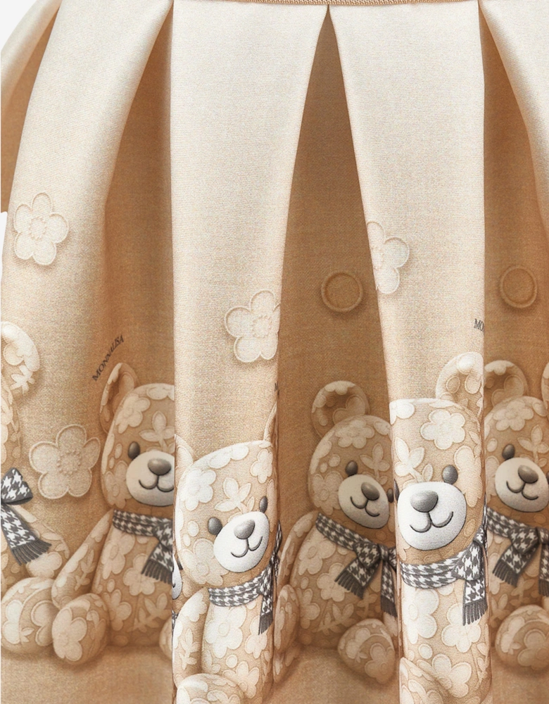 Monnalisa Girls Neoprene Teddy Bear Skirt in Beige