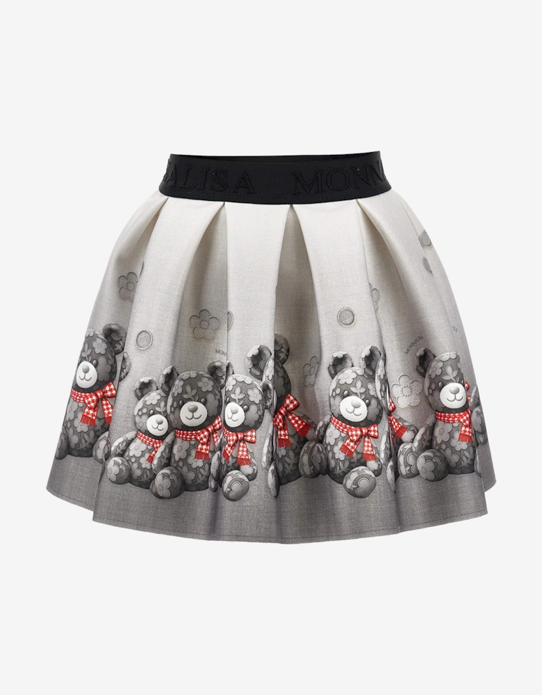 Monnalisa Girls Neoprene Teddy Bear Skirt in Grey