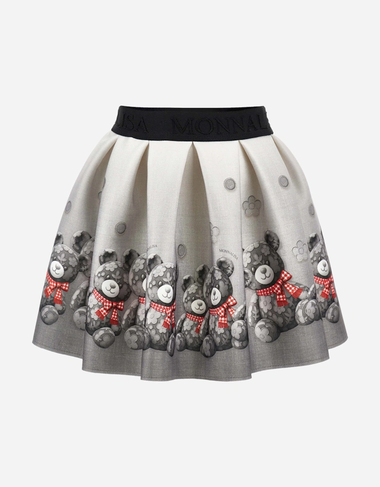 Monnalisa Girls Neoprene Teddy Bear Skirt in Grey